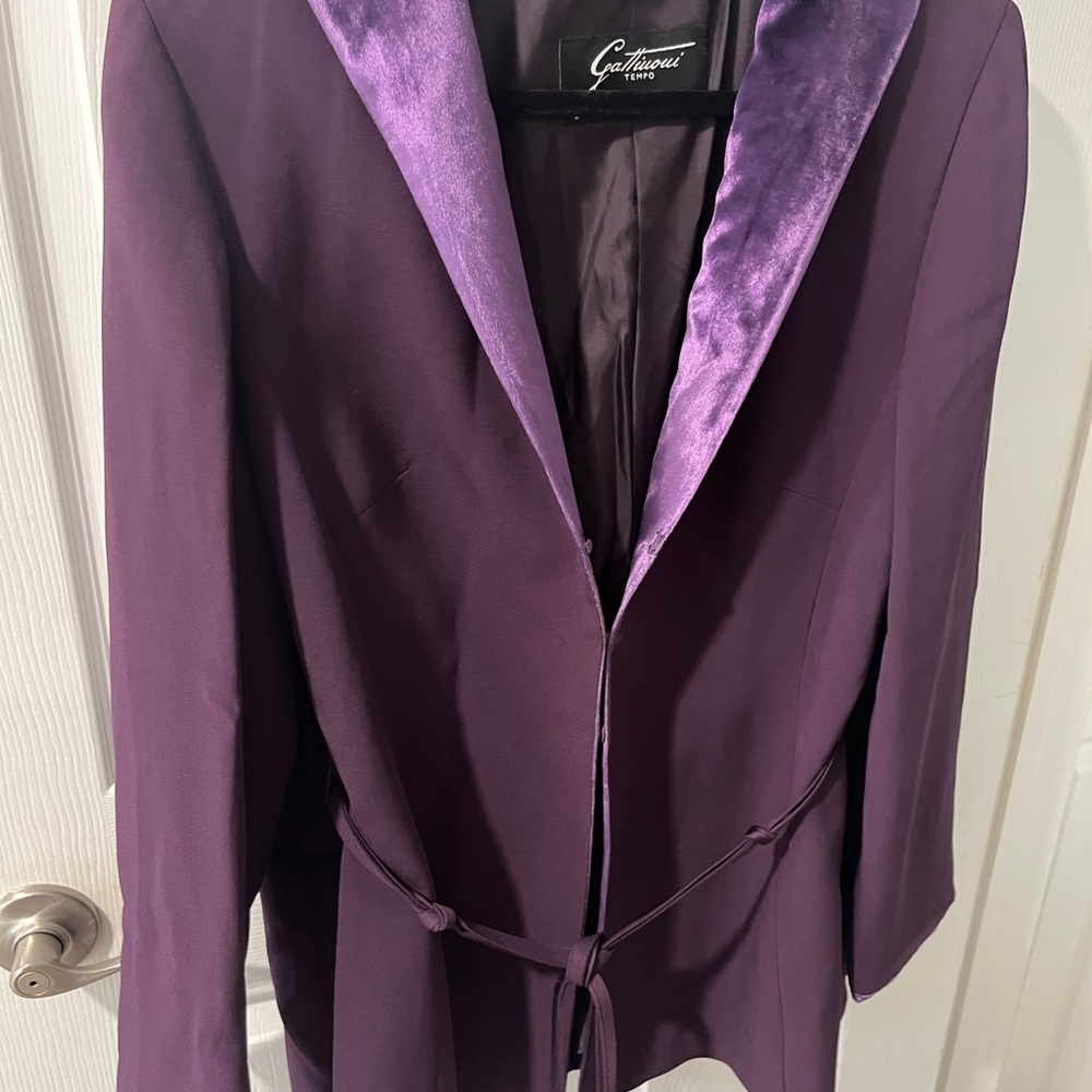 Purple three piece skirt suit